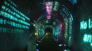 夏季校外学習「亀の瀬地すべり歴史資料室・インフラツーリズム」旧大阪鉄道亀瀬隧道・プロジェクションマッピング2024-302