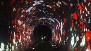 夏季校外学習「亀の瀬地すべり歴史資料室・インフラツーリズム」旧大阪鉄道亀瀬隧道・プロジェクションマッピング2024-374
