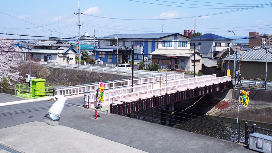 奈良甘樫高等学院・通信制高校サポート校の沿線画像｜ピンク色の神楽橋を渡ってください